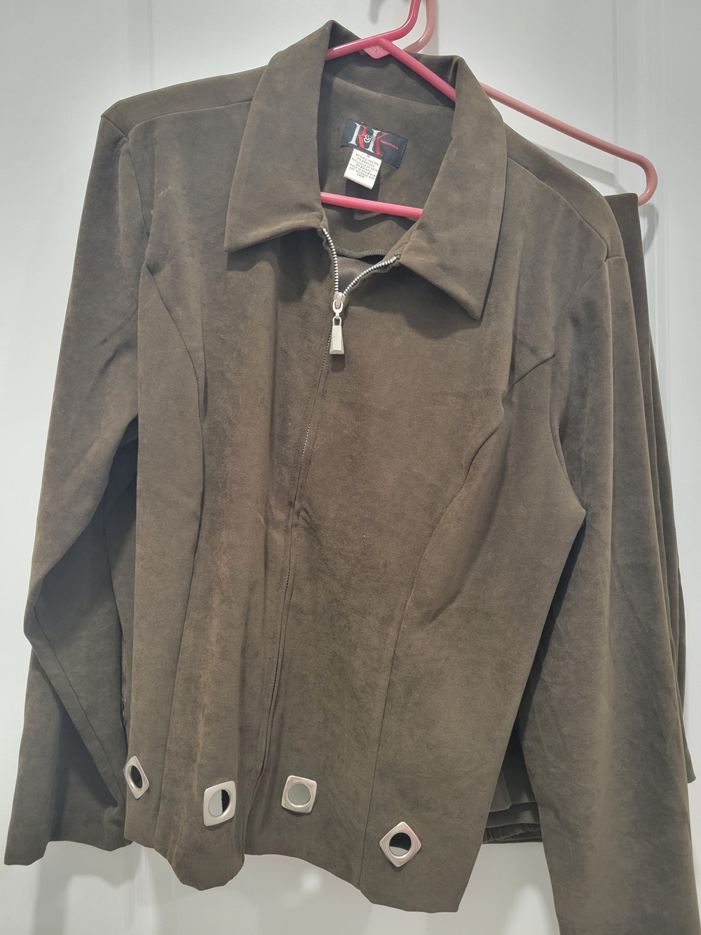 R&K Olive Green Suede Pantsuit Jacket & Pants